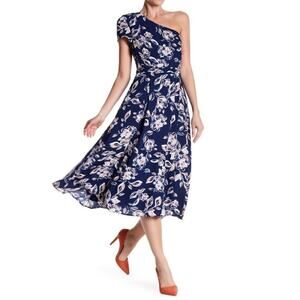 Charles Henry New Dress One Shoulder Midi Blue Pink Floral Women’s Size Large